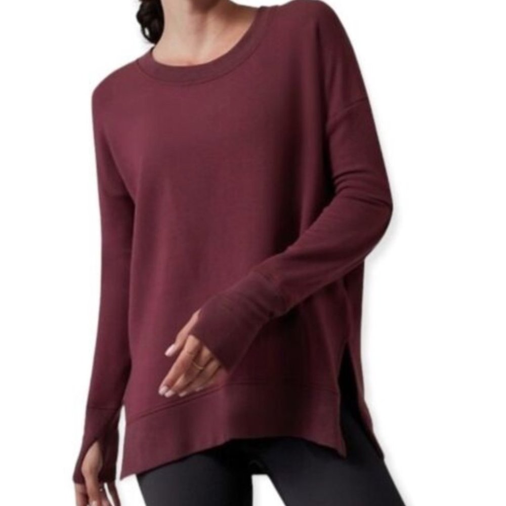 Athleta Coaster Luxe Waffle Sweatshirt XS Spiced Cabernet